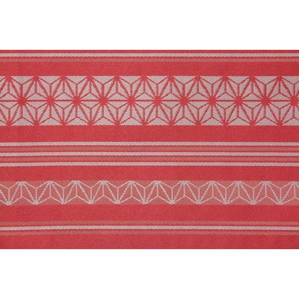 赤色地　濃ピンク　博多献上柄　麻葉文　横縞（ストライプ）