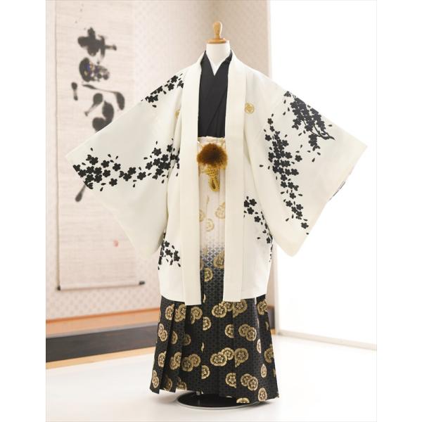 10歳 男の子 ジュニア 羽織袴レンタル d1096  男の子 フルセット 子供袴 着物レンタル ９歳〜１２歳 小学生 1/2成人式 卒業式 結婚式 イベント 発表会「modern clasicc」白地シンプルモダンアート【サイズ】身長…1...