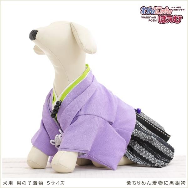ペット着物レンタル 小型犬 男の子 ds-008 ペット衣装 犬の着物 動物衣装 往復送料無料 高級生地 かわいい 結婚式 七五三 撮影会 かっこいい「紫ちりめん着物に黒銀袴」【おすすめ用途】 七五三・初詣・結婚式・イベント・撮影会など【適...