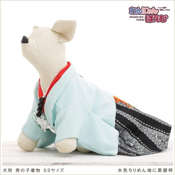 ペット着物レンタル 小型犬 男の子 dss-009 ペット衣装 犬の着物 動物衣装 往復送料無料 高級生地 かわいい 結婚式 七五三 撮影会 かっこいい「水色ちりめん地に黒銀袴」【おすすめ用途】 七五三・初詣・結婚式・イベント・撮影会など【...
