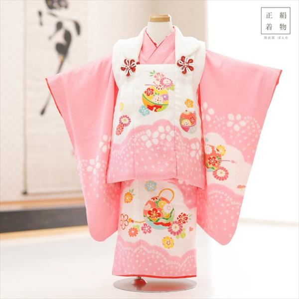 3歳女の子 正絹 着物 七五三レンタル 被布セット f1593 子供着物 人気
