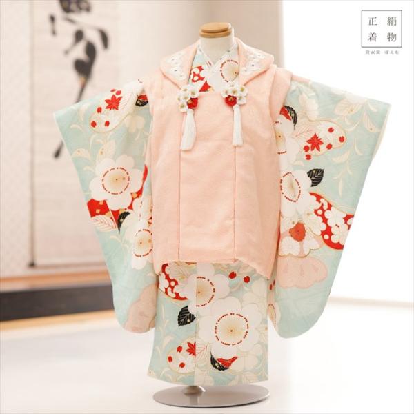 七五三 ３歳　着物　被布　正絹　女の子　セット 3歳女の子 正絹着物 七五三レンタル 被布セット f1606 子供着物 人気