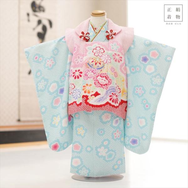 七五三 3歳　5歳　女の子着物 フルセット 正絹　可愛い古典❤️ 3歳女の子 正絹 着物 七五三レンタル 被布セット f1615 子供着物 人気