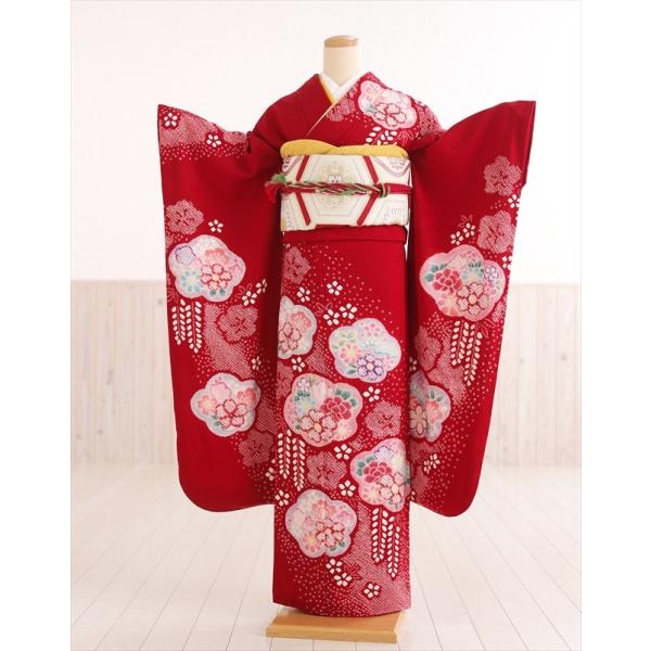 振袖フルセット　最終値引き　赤花柄　振袖 絹素材　成人式　結婚式⭕️ 振袖フルセット 最終値引き 赤花柄 振袖 絹素材 成人式 結婚式