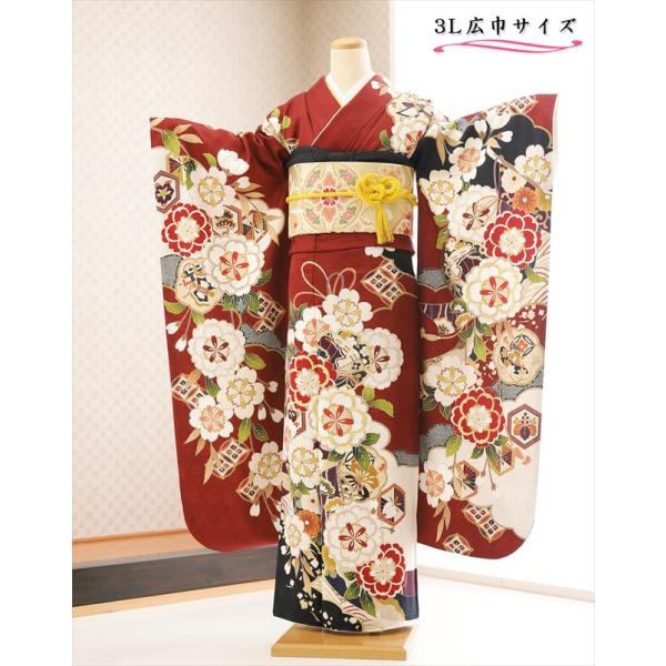 大きいサイズ 3L 振袖レンタル 広巾 結婚式 成人式 fb7010 結納 卒業式 広幅 19号〜25号 振り袖 古典 furisode 2026 人気ブランド「Close Fit」ブランド 赤