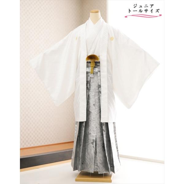 身長高め 小学校卒業式 ジュニア紋付袴レンタル 男 jbmo246-4 フルセット 大きめ12歳前後 小学生 羽織袴 男性着物 貸衣装 kimono イベント 和服 往復送料無料 「白地にシルバースタイルモダン袴」 【サイズ】身長…158c...