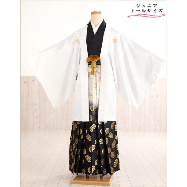 160cm前後対応 小学校卒業式 ジュニア紋付袴レンタル 男 jbmo806-4【フルセット】大きめ12歳前後 小学生 羽織袴 男性着物 貸衣装 kimono イベント 和服 往復送料無料 「白地羽織に武田菱×黒地着物」 【サイズ】身長…1...
