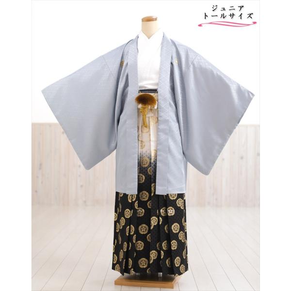160cm前後対応 小学校卒業式 ジュニア紋付袴レンタル 男 jbmo817-4【フルセット】大きめ12歳前後 小学生 羽織袴 男性着物 貸衣装 kimono イベント 和服 往復送料無料 「グレー羽織に武田菱×白地着物」 【サイズ】身長…...