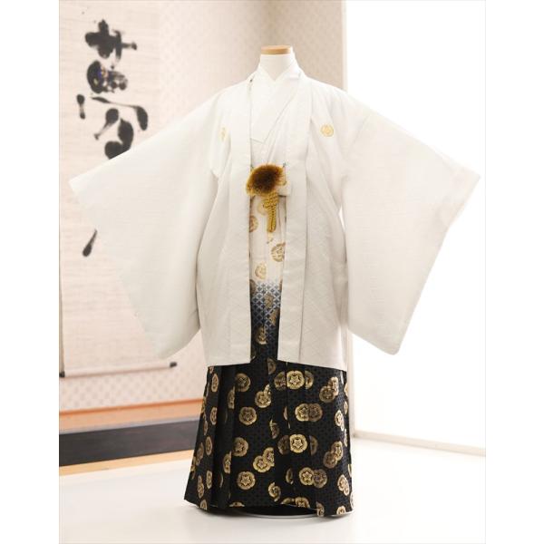 卒業式 袴レンタル 小学校 男 ジュニア jmo108 小学生 紋付袴レンタル フルセット 羽織袴 袴 男性着物レンタル １２歳 十三参り 小学校卒業式 結婚式 145cm〜155cm イベント 和服 往復送料無料 白×ベージュぼかしに黒金...