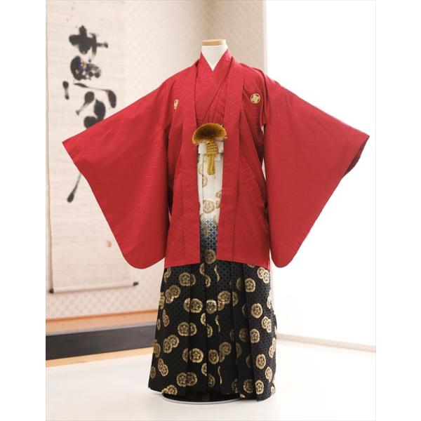 卒業式 袴レンタル 小学校 男 ジュニア jmo112 小学生 紋付袴レンタル フルセット 羽織袴 袴 男性着物レンタル １２歳 十三参り 小学校卒業式 結婚式 約145cm〜155cm イベント 和服 往復送料無料 スタイルレッド×白黒金...