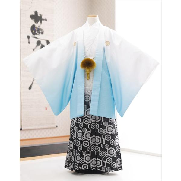 卒業式 袴レンタル 小学校 男 ジュニア jmo167 小学生 紋付袴レンタル フルセット 羽織袴 袴 男性着物レンタル １２歳 十三参り 小学校卒業式 結婚式 145cm〜155cm イベント 和服 往復送料無料 白×水色ぼかしに黒銀吉祥...