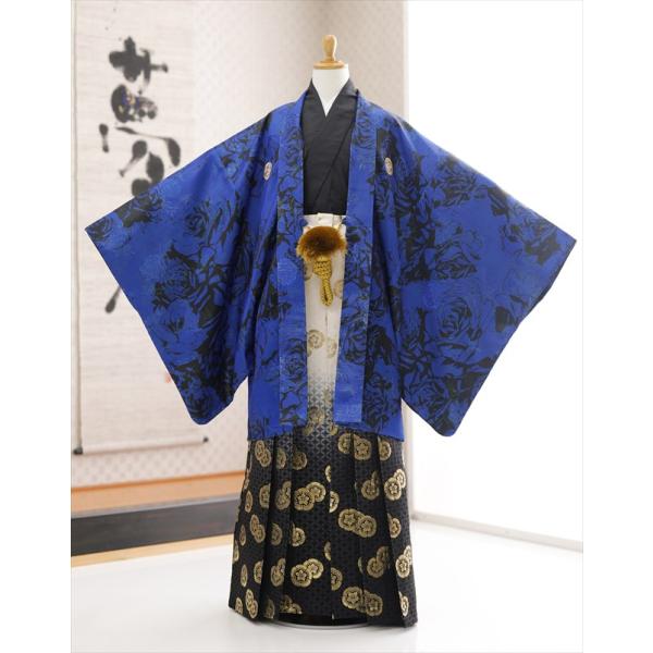 卒業式 袴レンタル 小学校 男 ジュニア jmo170 小学生 紋付袴レンタル フルセット 羽織袴 袴 男性着物レンタル １２歳 十三参り 小学校卒業式 結婚式 イベント 和服 往復送料無料 青紺地アートモダン×黒金ぼかし袴【サイズ】対応身...