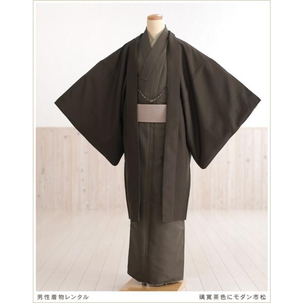 着物レンタル 男 kmo004 メンズ着物 男性着物レンタル かんたん着付け ワンタッチ着付け 着流し 町歩き 七五三のパパ 父親 羽織 kimono 二次会 イベント 和服 人気 HLブランド 璃寛茶色にモダン市松【おすすめ利用】七五三の...