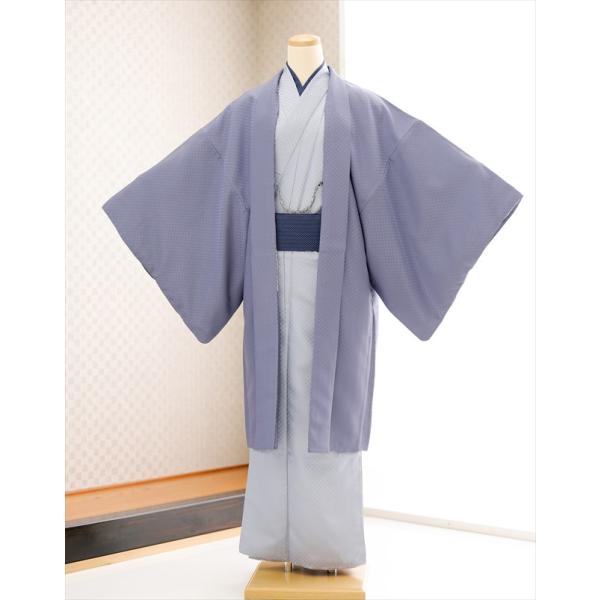 着物レンタル 男 kmo011 メンズ着物 男性着物レンタル かんたん着付け ワンタッチ着付け 着流し 町歩き 七五三のパパ 父親 羽織 kimono 二次会 イベント 和服 人気 ラベンダーブルー×スタイリッシュモダン【身　長】160cm...