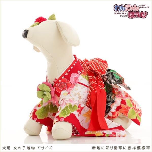 ペット着物レンタル 小型犬 女の子 ksr-003 ペット衣装 犬の着物 dog 動物衣装 往復送料無料 高級生地 かわいい 結婚式 七五三 撮影会 かっこいい「赤地に彩り慶華に吉祥模様帯」【おすすめ用途】 七五三・初詣・結婚式・イベント・...