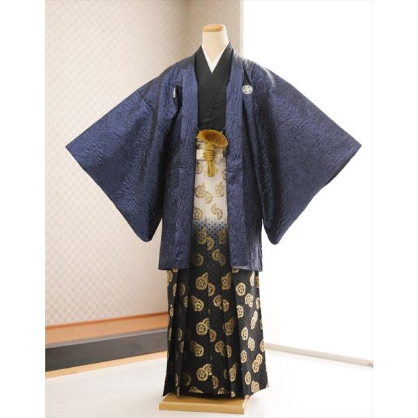 卒業式 袴レンタル 男 mo271 紋付袴 紋付きフルセット 羽織袴レンタル 着物レンタル 袴レンタル 男性着物 貸衣装 卒業式 kimono 結婚式 二次会 前撮り イベント 和服 往復送料無料「スタイリッシュネイビー×黒金ぼかし袴」【サ...