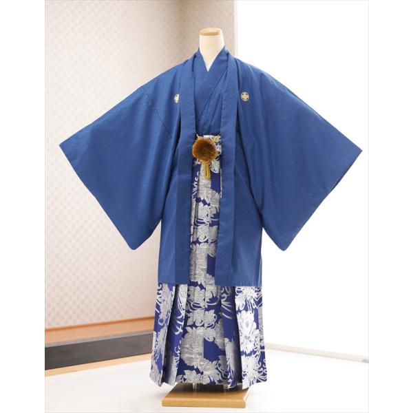 卒業式 結婚式 紋付袴レンタル mo286 フルセット 羽織袴 メンズ 着物レンタル かっこいい おしゃれ モダン 袴レンタル 男性着物 貸衣装 kimono 二次会 前撮り イベント 和服 往復送料無料 青地に青銀吉祥縁起高級袴【サイズ】...