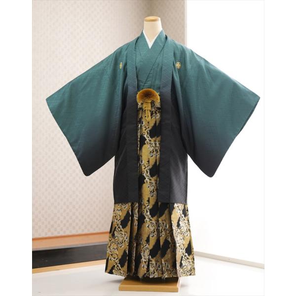 卒業式 結婚式 紋付袴レンタル mo291 フルセット 羽織袴 メンズ 着物レンタル かっこいい おしゃれ モダン 袴レンタル 男性着物 貸衣装 kimono 二次会 前撮り イベント 和服 往復送料無料 緑ぼかしに黒金高級アートモダン袴【...