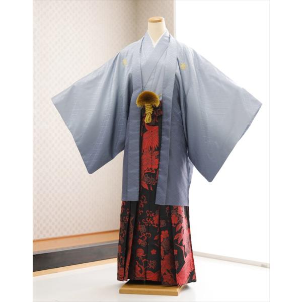 卒業式 結婚式 紋付袴レンタル mo296 フルセット 羽織袴 メンズ 着物レンタル かっこいい おしゃれ モダン 袴レンタル 男性着物 貸衣装 kimono 二次会 前撮り イベント 和服 往復送料無料 グレーぼかしに赤×黒飛翔鶴華高級袴...