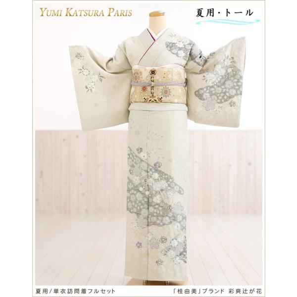 夏用 単衣 トールサイズ 訪問着レンタル sh1141t 着物レンタル 170cm前後 高身長対応 ママ 母親 結婚式 七五三「桂由美」ブランド 彩爽辻が花