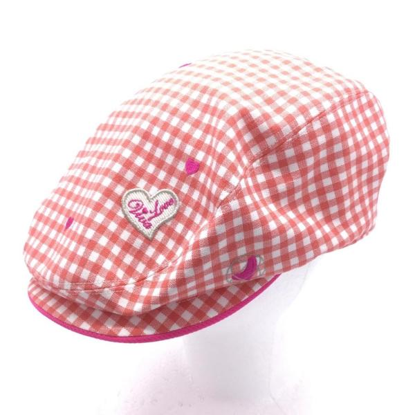 ★SALE60%OFF★VIVA HEART ビバハート ハンチング帽 白×オレンジレッド チェック×ハート 後ろゴム  レディース 40 ゴルフウェア