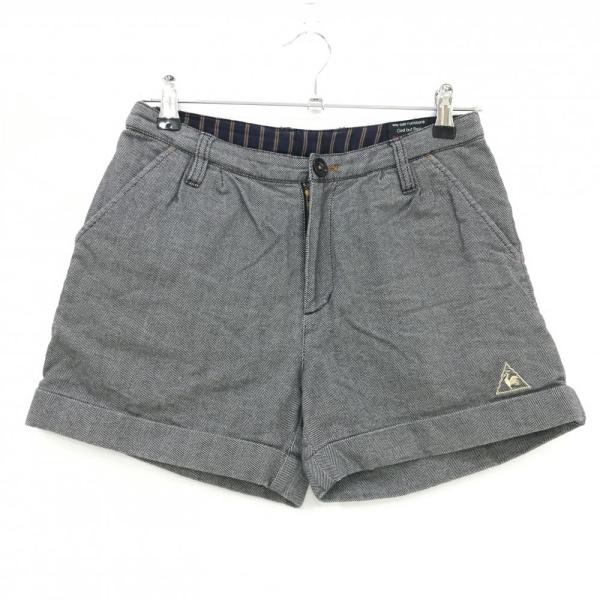 美品】ルコック ショートパンツ 黒×白 ヘリンボーン柄 総柄 ワッペン