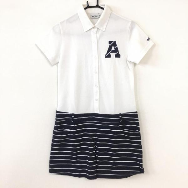 美品☆  アディダス ☆ 半袖ポロワンピース ボーダー S/P ☆50%OFF価格☆adidas アディダス 半袖ポロワンピース 白×ネイビー 一