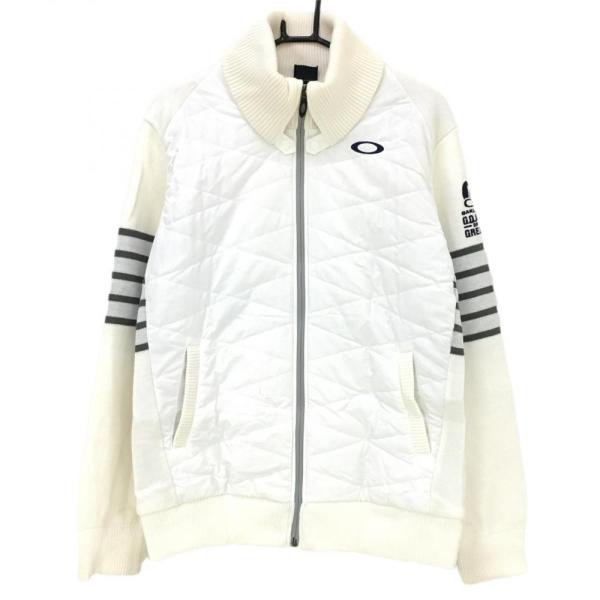 美品 オークリー ゴルフジャケット 中綿ブルゾン ニット切り替え XL OAKLEY オークリー 切替ジャケット 白×グレー ニット×中綿 蓄熱