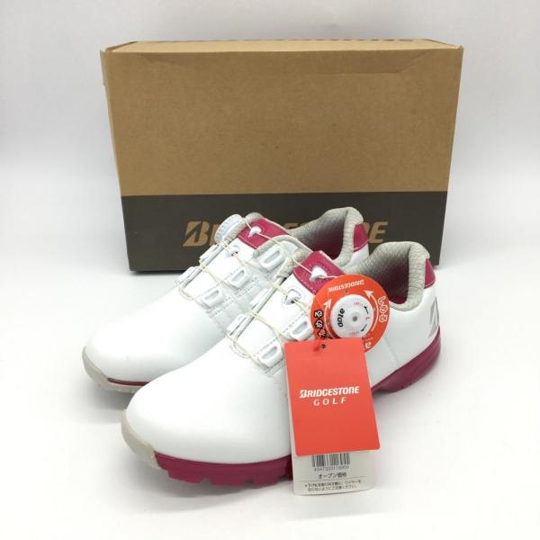 【新品】BRIDGESTONE ブリヂストン レディース ゴルフシューズ23.5 ブリヂストン ゴルフシューズ 白×ピンク SHG510 ゼロスパイク