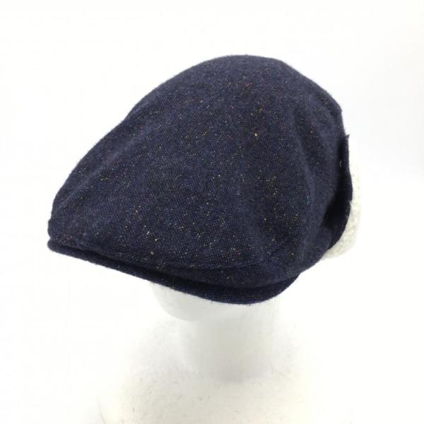 ★30%OFF価格★【未使用品】Paul Stuart ポールスチュアートスポーツ 耳当て付ハンチング帽 ネイビー×白 ネップ×ボア  レディース 57.5cm ゴルフウェア