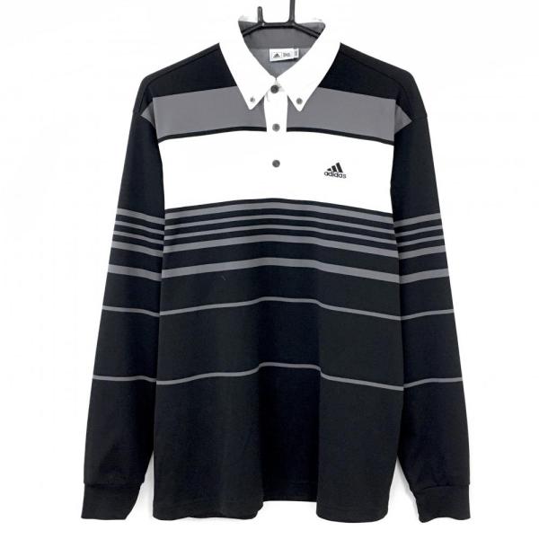 10%OFF価格／adidas アディダス 長袖ポロシャツ 黒×グレー ボーダー柄