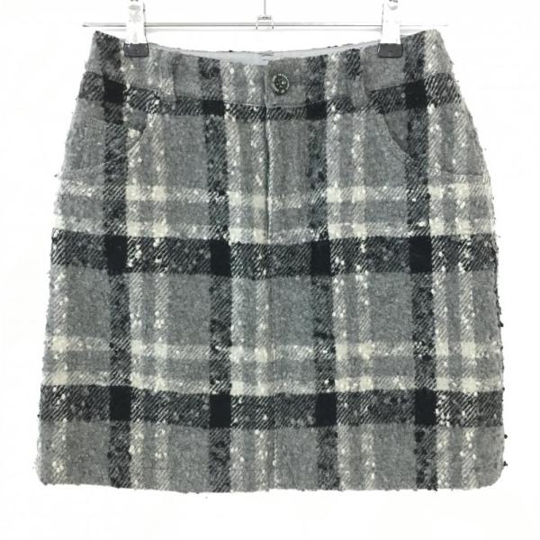 ZOY ウールスカート ZOY ゾーイ スカート グレー×黒 チェック柄 総柄 ウール混 レディース