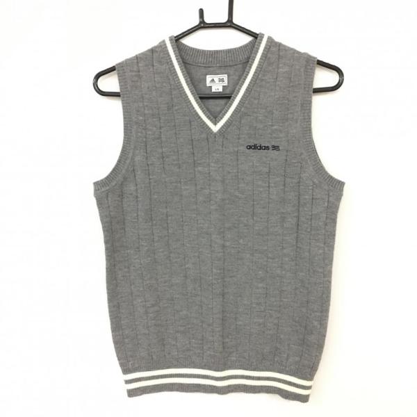 10%OFF価格／(美品)adidas アディダス ニットベスト グレー×白