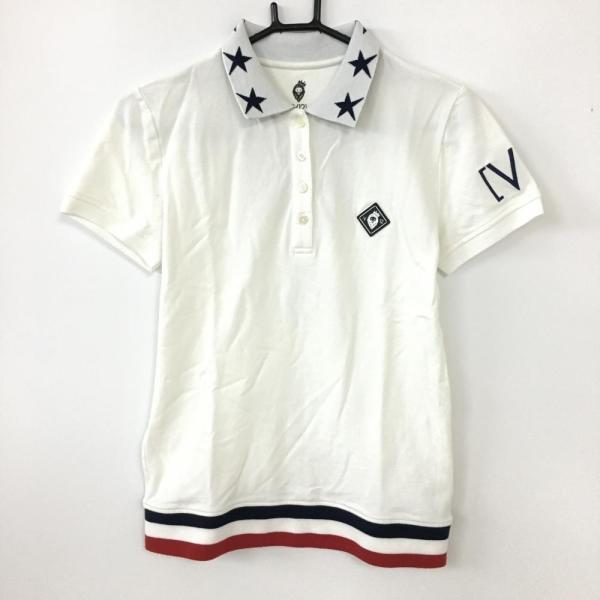 V12 - 【美品】V12 半袖ポロシャツ 白×ネイビー ボーダー 襟薄汚れ レディース 1(M) ゴルフウェア V12 V12 - 【美品】V12 半袖ポロシャツ 白×ネイビー ボーダー 襟薄