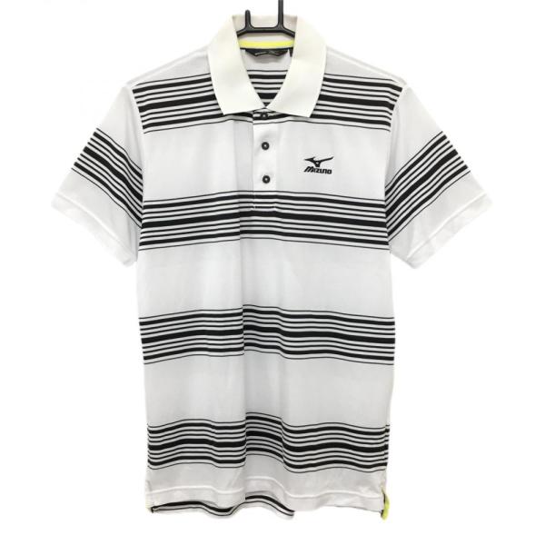 MIZUNO ミズノゴルフ 半袖ポロシャツ 白×黒 ボーダー柄 メッシュ