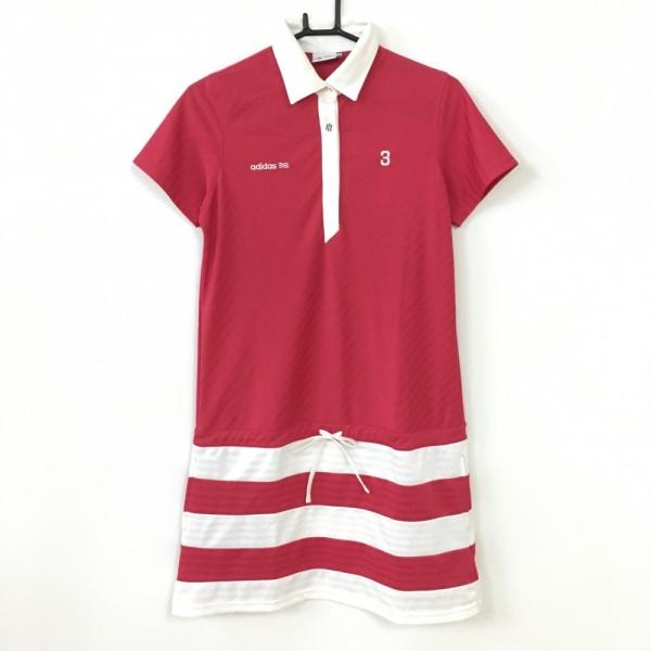 50%OFF価格／adidas アディダス 半袖ポロワンピース ピンクレッド×白
