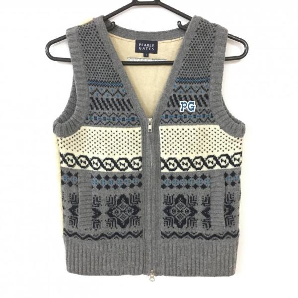 新品PEARLY GATES サイズ1カシミヤ混総柄ニットベスト ¥37.400 25%OFF価格／(美品)PEARLY GATES パーリーゲイツ ニットベスト グレー