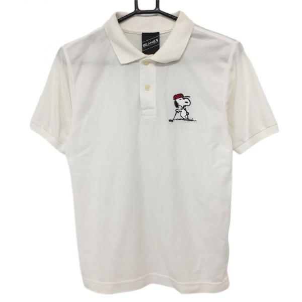 サイズ：M BEAMS GOLF ビームスゴルフ ×PEANUTS 半袖ポロシャツ スヌーピー  ホワイト系 [240101473565] ゴルフウェア レディース ストスト BEAMS（ビームス） ビームス×PEANUTS 半袖ポロシャツ 白 スヌーピー