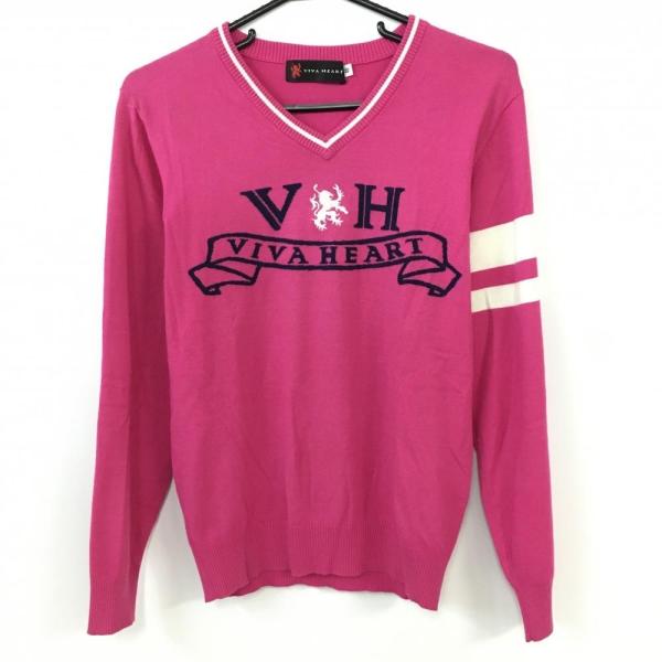 VIVA HEART（ビバハート） 長袖ニットセーター ピンク×白 Vネック