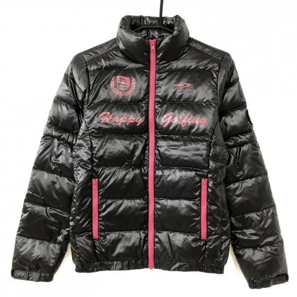 TIGORA GOLF レディース M ダウンジャケット TIGORA（ティゴラ） ダウンジャケット 黒×ピンク ロゴプリント
