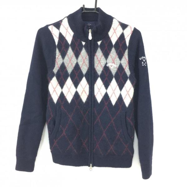 美品)Callaway キャロウェイ ニットジャケット ネイビー×レッド 前