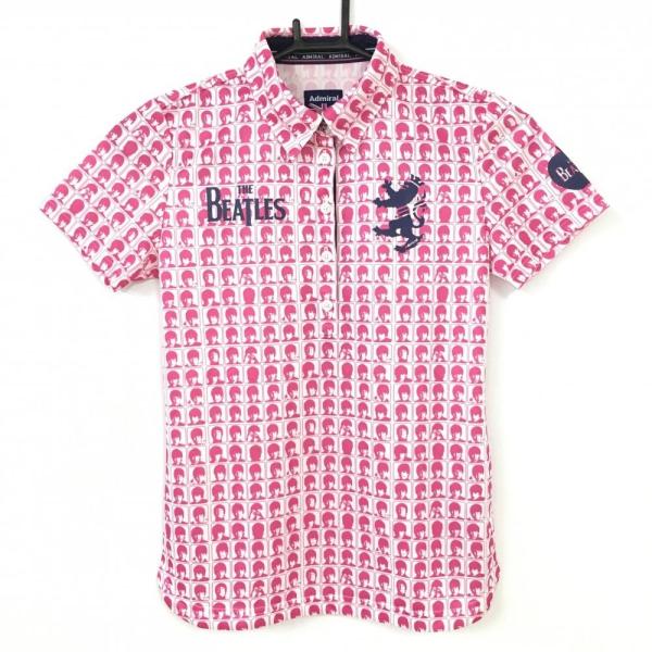 【限定コラボ】アドミラルゴルフ × ビートルズ ポロシャツ Mサイズ ピンク 超美品)Admiral アドミラル×BEATLES 半袖ポロシャツ ピンク×白
