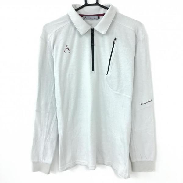 ゲージデザイン 長袖シャツ ライトグレー×黒 ハーフジップ コットン混