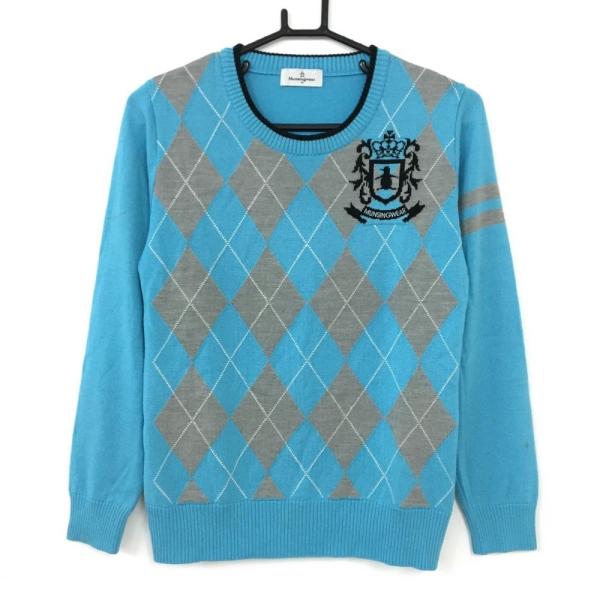 美品⁂マンシングウェア⁂ダウン切替ニットジャケット　アーガイル　トリコロール　M マンシングウェア Munsingwear アーガイル柄クルーネック