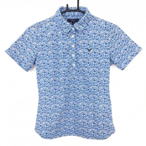 Callaway キャロウェイ 半袖ポロシャツ ブルー×白 小花柄 前立て