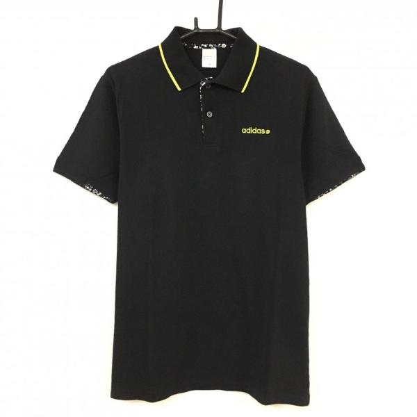 adidas アディダス 半袖ポロシャツ 黒×ライムイエロー 前立て