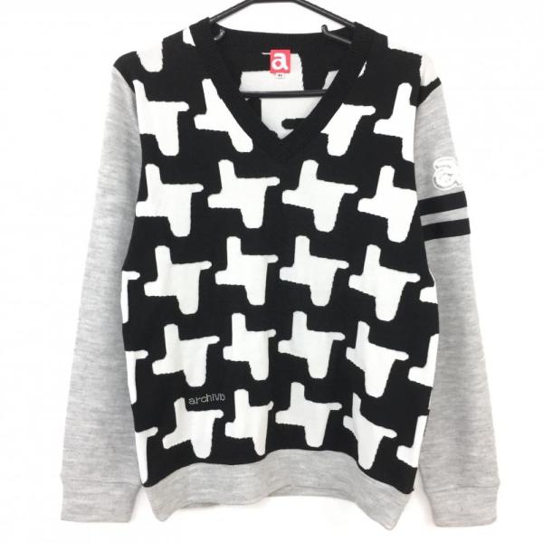 archivio（アルチビオ） 長袖ニットセーター 黒×白×グレー 身頃総柄