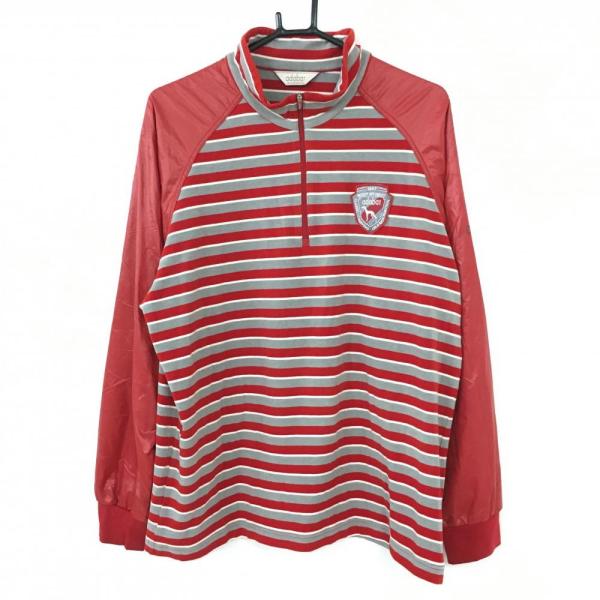 adabat アダバット 異素材長袖ハイネックシャツ レッド×グレー