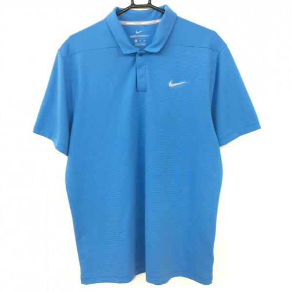 ナイキ 半袖ポロシャツ ライトブルー 細ボーダー 織生地 大きいサイズ