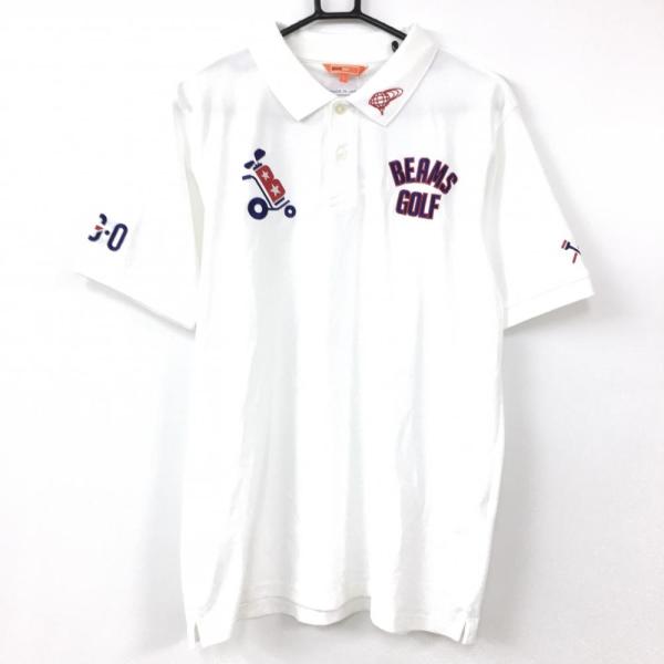 BEAMS ビームスゴルフ 半袖ポロシャツ 白×レッド ロゴ刺しゅう